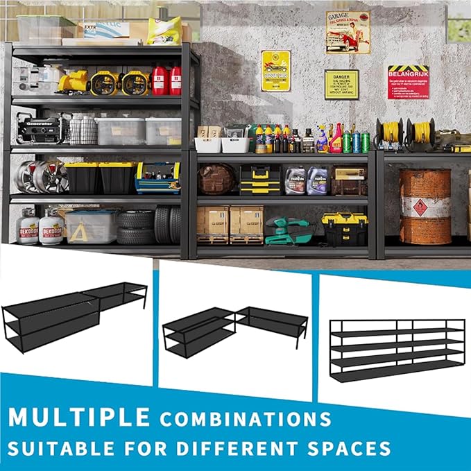 59''W/72''H Garage Shelving Heavy Duty 5-Tier Adjustable Storage Shelves Unit,3000 LBS Metal Utility Rack Shelf for Industries, Warehouses, Basement,Black (72''H x 59''W x 20''D)