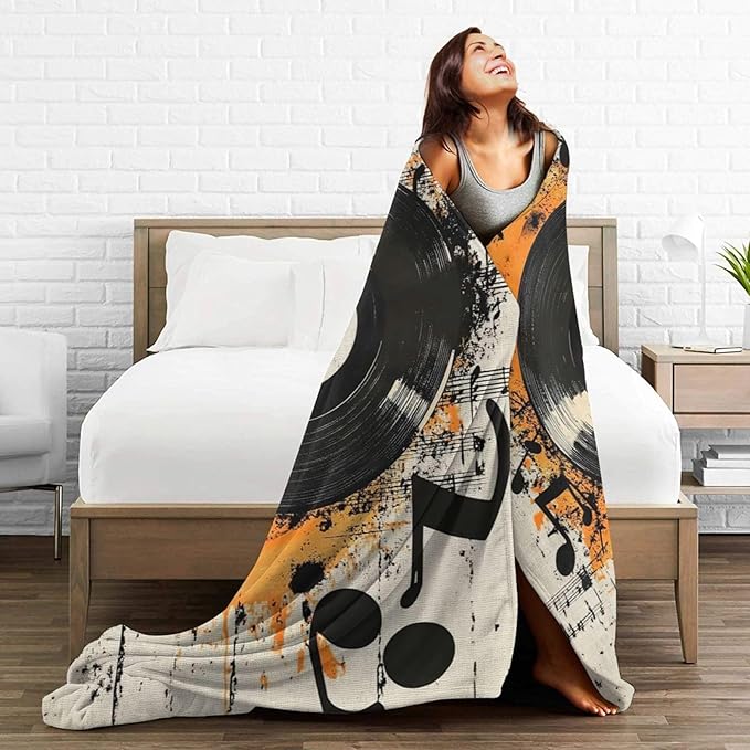 Record Music Throw Blanket Phonograph Blankets Disk Fleece Plush Super Soft Cozy Warm Lightweight Musical Instrument Decor Gifts for Boys Girls Kids Adults Men Women 50" x 60"