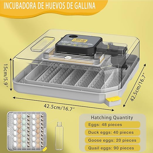 Incubators for Hatching Eggs 48 Egg Incubator with Automatic Turning and Humidity Control for Chicken Duck, Egg Candler for Chicken Eggs Goose Incubator Duck Quail Chick for Hatching Poultry (Grey)