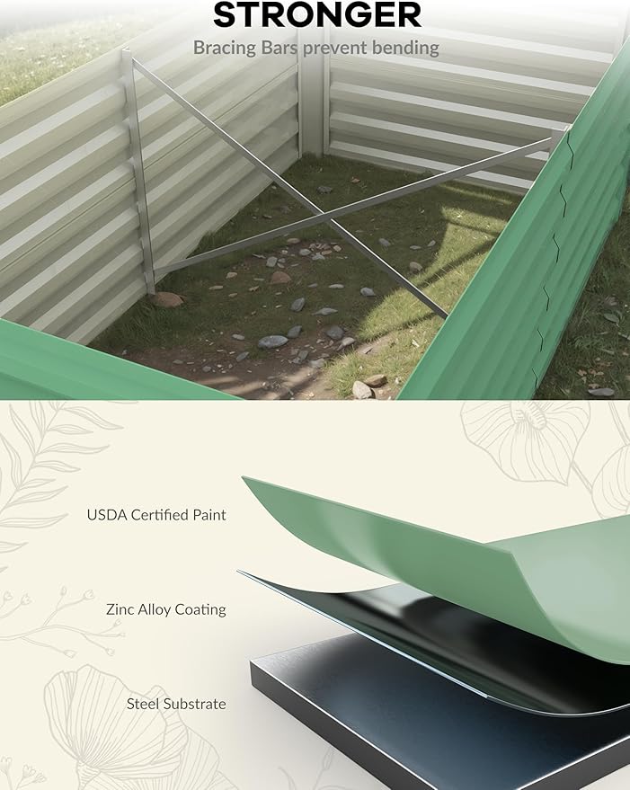 2pcs 8x4x2 ft Galvanized Raised Garden Bed, 24" Tall Metal Planter Box for Flowers Herbs Vegetables, Rust-Resistant Raised Garden Beds for Gardening, Easy Assembly Outdoor Garden Box & Planters, Green