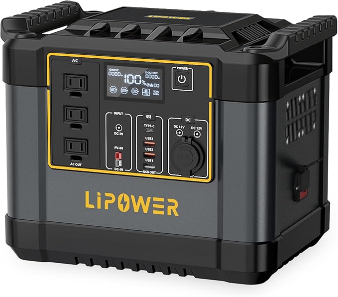 Lipower Solar Generator, 1075Wh Power Station 3 * 1200W AC Outlets(2000W peak), 60W USB-C Output, Generator for Camping, CPAP, Home Backup