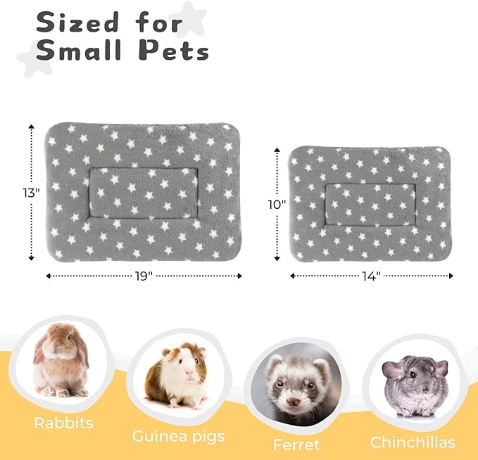 4-Pack Guinea Pig Bed, Washable Bunny Mat, Fleece Rabbit Bedding, Soft Flannel Small Animal Cage Liner, Blanket for Hamster Ferret - 14"x10"