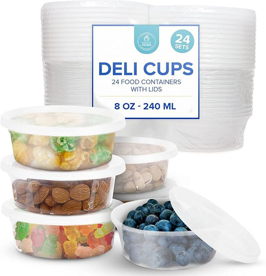 Healthy Packers Food Storage Containers with Airtight Lids (8 oz, 24 Pack) - Clear Plastic Food Storage Jars - Great for Your Slime Kit - BPA Free| Leakproof - Microwaveable - Reusable & Freezer Safe