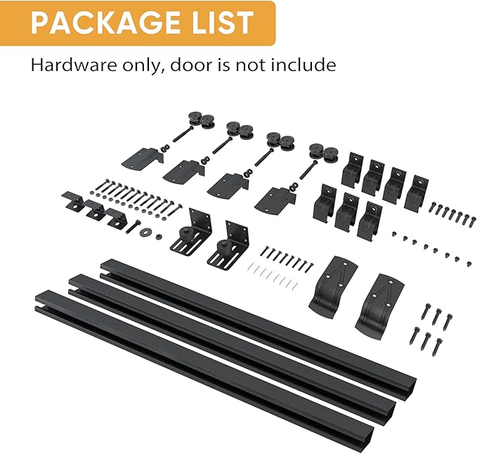 JUBEST 10FT Box Rail Exterior Barn Door Hardware Kit, Heavy Duty Sliding Door Track Kit Wall Mount Door Hardware Kit for Two Doors System(Doors Not Included), Black