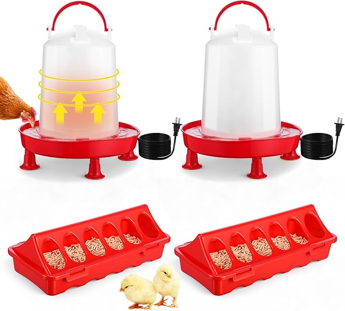 4 Pcs Heated Chicken Waterer for Winter, Poultry Feeder, Poultry Heated Constant Temperature Fountain with Leg Support for Chicken Coop Chicks Birds(3l)