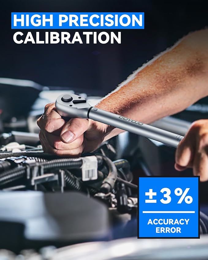 GOYOJO 32-Piece Torque Wrench Set, Chrome Vanadium Steel, 2-24 N.m - Includes 1/4" & 3/8" Sockets, T10-T40, M5-M8, H2-H8, PH1-PH3 Bits, 1/4" 4-Inch Extension - Versatile for Automotive, Cycling & DIY