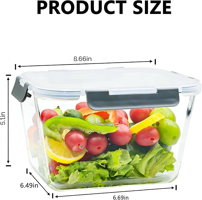 2 Pack Large Glass Food Storage Containers with Lids 85oz/10.5cup Big Airtight Glass Storage Containers for Rotisserie Chicken Meal Prep Leftovers, BPA Free & Leak Proof, Microwave, Oven Safe