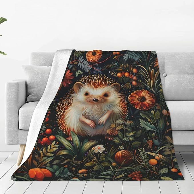 Cute Hedgehog Forest Decor Super Cozy Plush Lightweight Soft Flannel Fleece Jungle Animal Blanket Gifts For Girls Boys Kids Women Men Teenager For Sofa Bed Couch 60"X80"