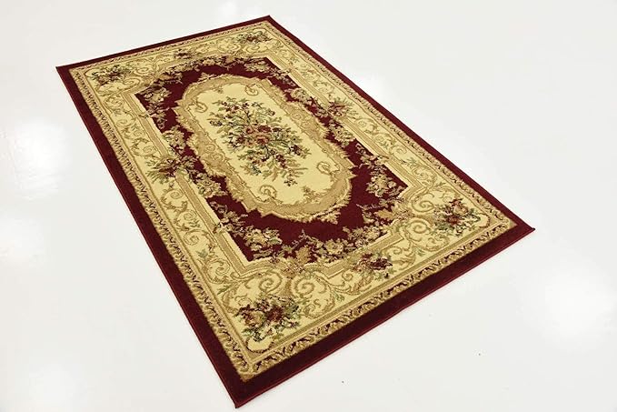 Unique Loom Versailles Collection Traditional Classic Floral Motif Area Rug (3' 3 x 5' 3 Rectangular, Burgundy/ Ivory)
