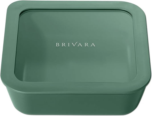 Ceramic Coated Glass Food Storage Container | No PTFE, PFOA, PFAS, and BPA | Reusable Non Toxic Meal Prep Container with Glass Lid | Easy To Store | 5 Cup Square [Pine]