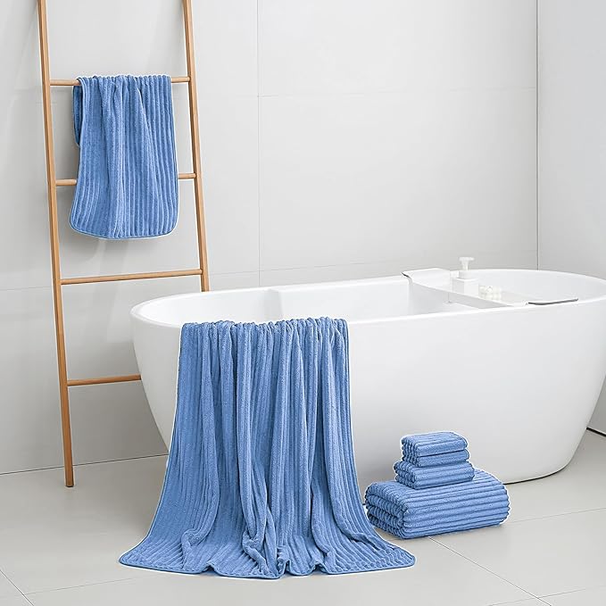 Extra Large Bath Towel Set of 6 (40"x80"),Oversized Bath Sheet Super Soft Highly Absorbent Microfibers Quick Dry Luxury Shower Towel for Bathroom Spa Gym Hotel Yoga(Blue, 6Piece)