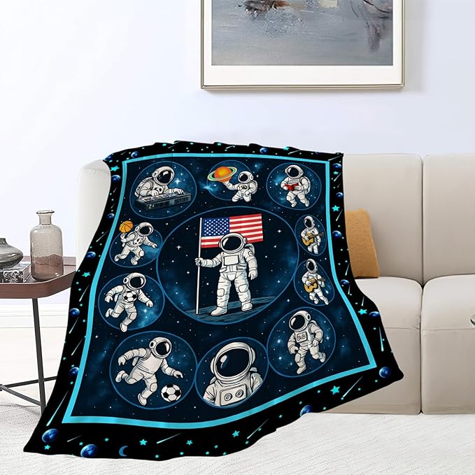 Astronaut Blanket, Space Astronaut Throw Blanket, American Flag Gifts Blankets Stuff Fleece Flannel Plush for Girls Women Lovers Adults Soft Bedding Gift for Sofa Bed Office Home Decor 60"x50"