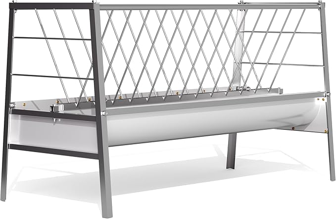 Hay Feeder Goat, 90 Gallon Large Capacity Goat Hay Feeder, Hay Rack for Goats, Sheep, Horse, Detachable Grain Tray, Easy Assembly in Farm (Stainless Steel)