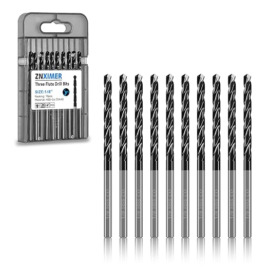 1/8" Triple Spiral Flute Cobalt Drill Bit Set (Pro - TiAlN Coated), Metal Drill Bit Set for Steel, Hardened Metal, Stainless Steel, 10-Piece with Index Storage Case