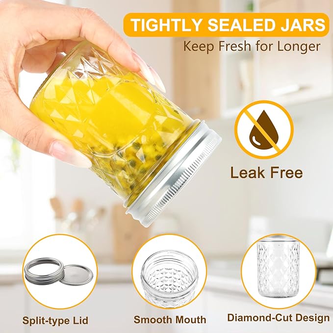 24 Pack Mason Jars 8 oz with Regular Lids and Bands, Half Pint Canning Jars, Small Glass Jars for Honey Jelly Jam Crafts