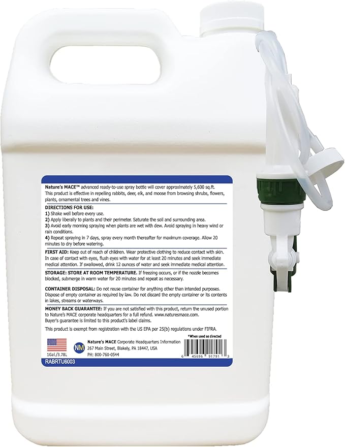 Nature’s Mace Rabbit MACE, Rabbit Deterrent for Yard, Rabbit Repellent Outdoor, Mint Scent Rabbit Spray, Garden, Lawn, Keep Rabbits Out, 1 Gallon Ready to Use, Safe Around People, Pets, Plants