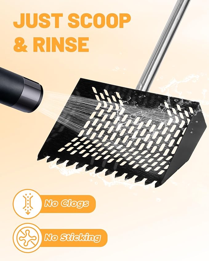 Chicken Poop Scooper and Rake – 2-in-1 Metal Litter Sifter for Chicken Coops, Sand, and Runs with 22–62" Adjustable Handle, Heavy-Duty Cleaning Tool for Chicken and Duck