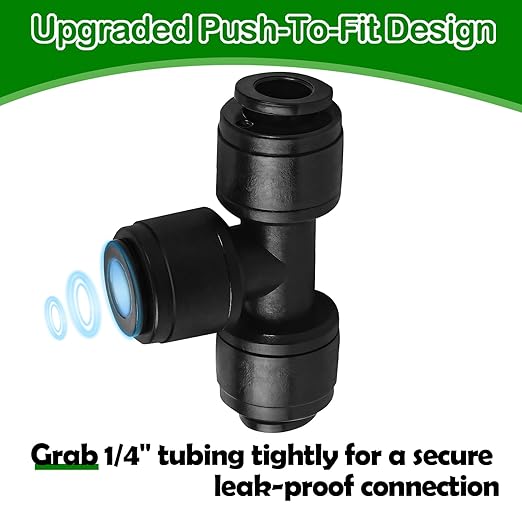 1/4 Inch Drip Tubing Irrigation Fittings Kit - 40 Pieces Set 1/4'' Drip Line Push-to-Fit Connectors Includes 10 Tees 10 Coupling 10 Elbows 10 End Cap