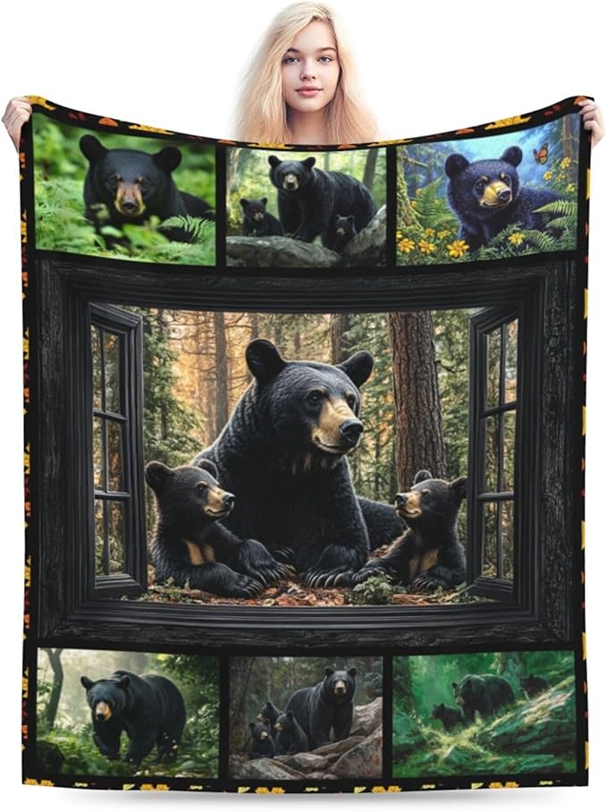Bear Throw Blanket Farmhouse Bear Blankets Fleece Plush Flannel Super Soft Cozy Warm Lightweight Bears Decor Gifts for Boys Girls Kids Adults Men Women 60" x 80"