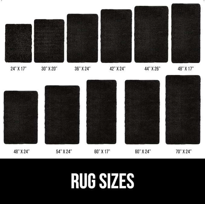 GORILLA GRIP Bath Rug Mat, Thick Soft Absorbent Chenille, Quick Dry Microfiber Mats, Rubber Backing Washable Shower Floor Rugs, Bathmat Runner, US Designed Bathroom Home Decor Accessories 24x17, Black