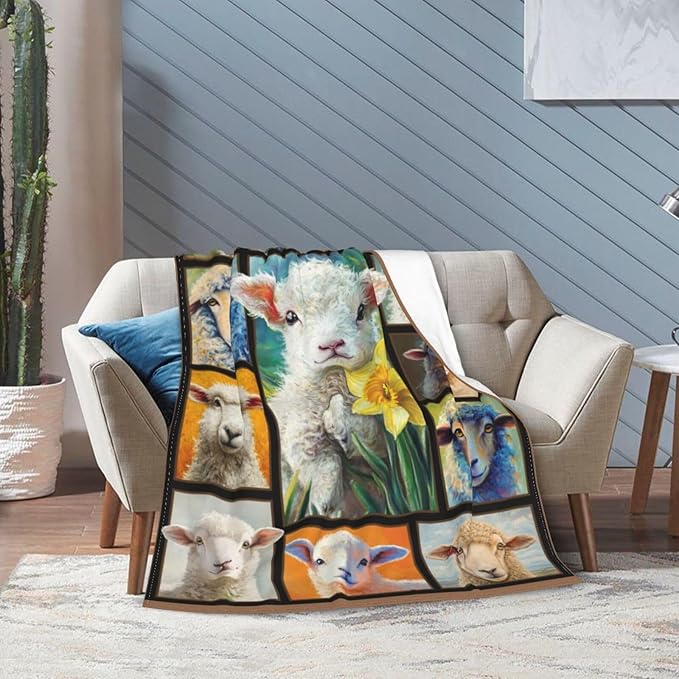 Cute Sheep Blanket Goat Animal Blankets Fleece Plush Flannel Super Soft Cozy Warm Lightweight Lamb Lover Decor Gifts for Boys Girls Kids Adults Men Women 60" x 80"