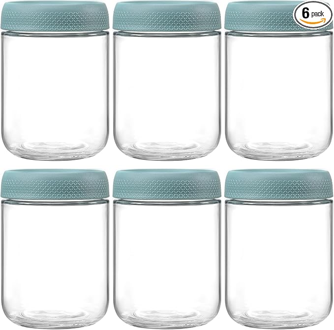 NETANY 6-pack 16oz Glass jars with Airtight Lids, Overnight Oats Containers with Lids, Wide mouth Mason Salad jars, Glass Food Storage Containers for Snacks Yogurt Spice Sugar - Green