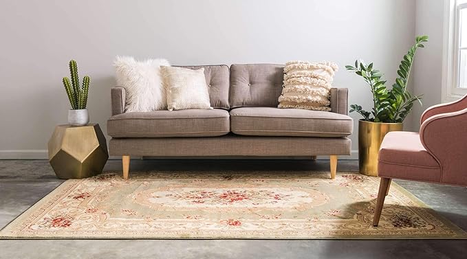 Unique Loom Versailles Collection Traditional Classic Floral Motif Area Rug (10' 0 x 13' 0 Rectangular, Green/ Ivory)