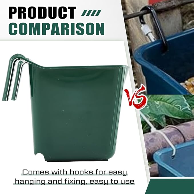 Marsui 4 Pack 15 Quart Horse Feeders for Stall Hook Over Hanging Fence Hay Feeder Mountable Livestock Plastic Feed Bucket for Farm Stalls Pasture, Stable to Feed Horses Sheep Cattle Cows Etc(Green)
