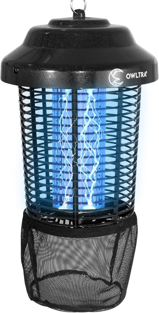 OWLTRA OMT-E80 In/Outdoor Electronic Insect Killer & Catcher Lamp for Mosquitoes, Gnats, Aedes Mosquitoes, Flies, Moths & More with 2*40W UV Light & 4200V High Voltage Grid, 1.5 Acre Coverage, Black