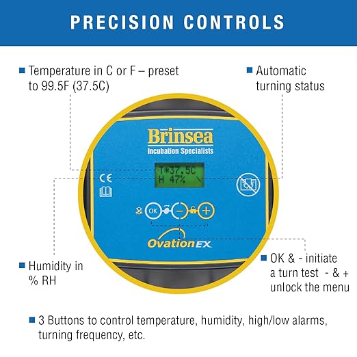Brinsea Ovation 28 EX Egg Incubator With Automatic Humidity Control and Egg Turning for Hatching 28 Chicken, Duck, Other Bird Eggs, Precision Digital Controls, Temperature Alarms