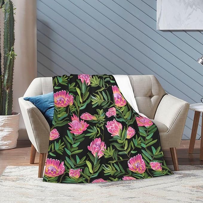 Protea Flower Blanket Ultra Soft Cozy Plush Farmhouse Floral Throw Blanket Wildflower Lovers Gifts for Girls Women Kids Adults Lightweight Flannel Comfy Blankets for Couch Sofa Bed 60"x50"
