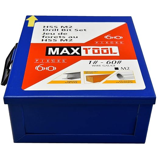 MaxTool Twist Drill Bit Set 60PCs High Speed Steel M2 Jobber Length Fully Ground for Metal Stainless Steel Plastic etc Number 1-60; JBS02G10R60