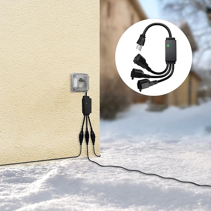 3 Plug Thermostat Controlled Extension Cord - On at 32°F/Off at 50 °F, Thermostat Controlled Outlet No Need to Close Manually, for Chicken Water Coop Heater Heated Water Bowl Bird Bath Deicer Roof Cab