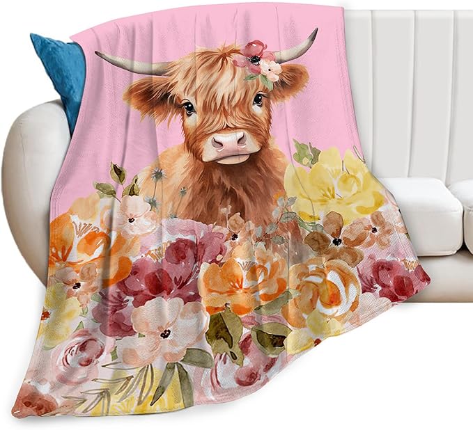 Highland Cow Blanket Ultra Soft Cozy Longhorn Cow Throw Blanket Fleece Fuzzy Plush Bedding Cow Lovers Gifts for Women Girls Kids Adults 60"x50"