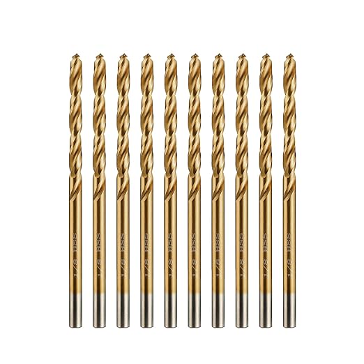 amoolo 1/8" Titanium Drill Bits (10pcs), Premium 4341 HSS Metal Drill Bits for Wood, Metal, Steel, Plastic, Aluminum Alloy