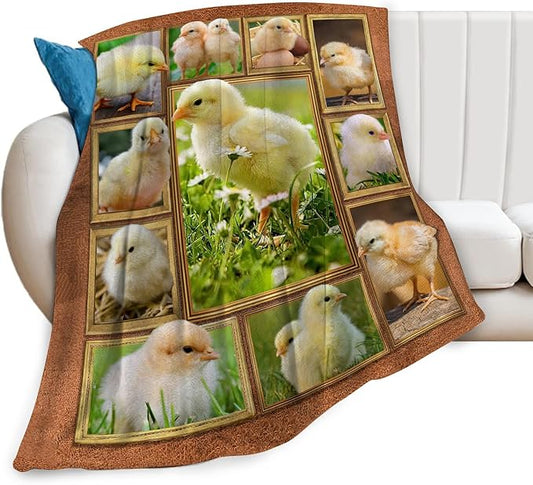 Cute Chicken Blanket, Farm Animal Throw Blankets, Yellow Chick Fuzzy Plush Blanket Ultra Soft for Chicken Lover Gift Kids Teens Women Men Girls Boys Stuff Decor for Home Bedding Sofas Couch 60"X50"