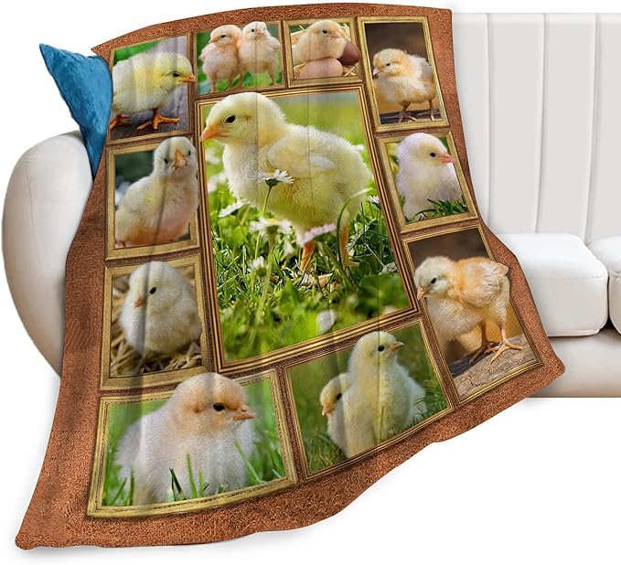 Cute Chicken Blanket, Farm Animal Throw Blankets, Yellow Chick Fuzzy Plush Blanket Ultra Soft for Chicken Lover Gift Kids Teens Women Men Girls Boys Stuff Decor for Home Bedding Sofas Couch 80"X60"