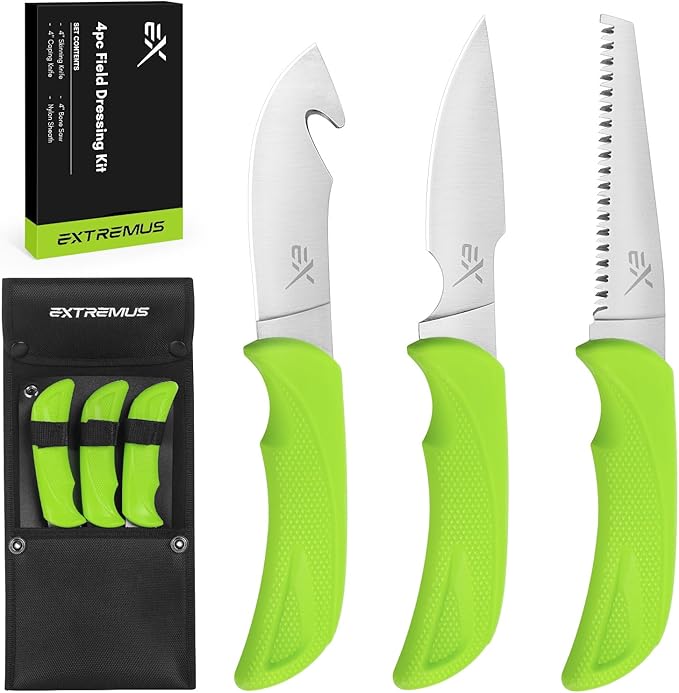 Extremus by KastKing Hunting Knife Set, 4/8-Piece Field Dressing Kit with Gut Hook Skinning Knife, Caping Knife & Bone Saw for Deer, Elk & Big Game, Hunting Gear and Accessories, Gifts for Men