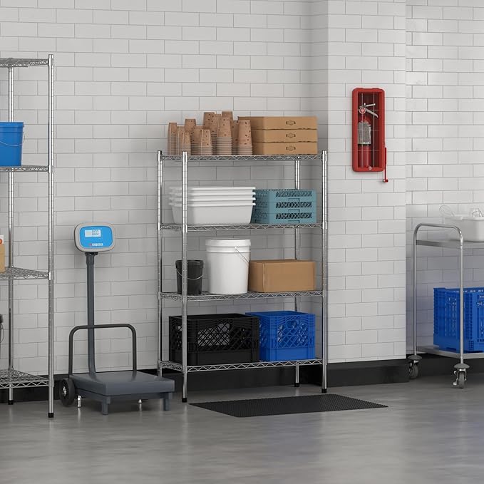 Commercial NSF Listed Chrome Stationary Wire Shelving Kit 14" x 36" x 54", with 4 Shelves Perfect for Warehouse, Walk-in Refrigerator, Freezer, Grocery Store, Restaurant, Dishroom