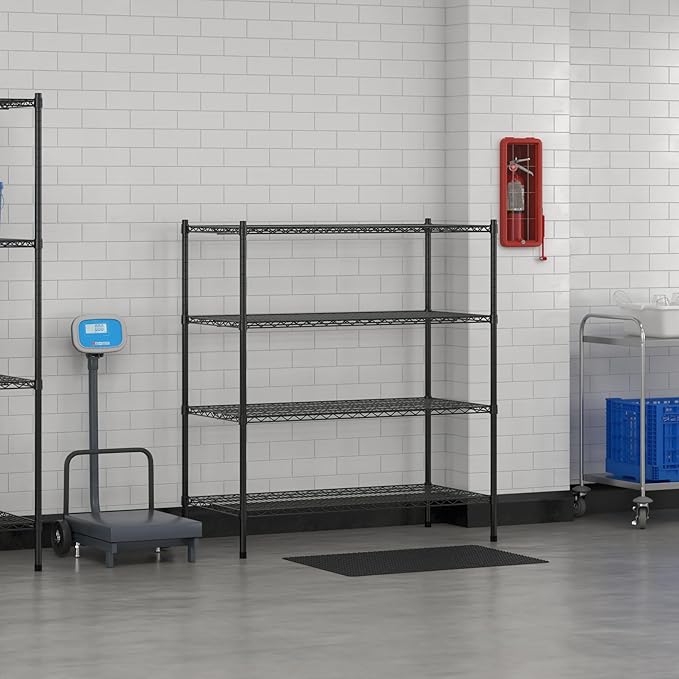 Commercial NSF Listed Black Epoxy Stationary Wire Shelving Kit 24" x 48" x 54", with 4 Shelves Perfect for Warehouse, Walk-in Refrigerator, Freezer, Grocery Store, Restaurant, Dishroom