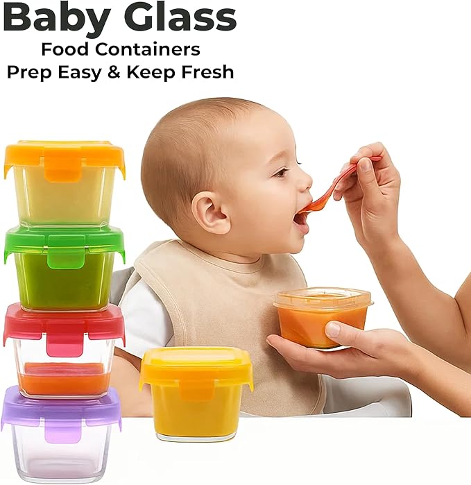 ARSUK Square 5OZ Glass Food Storage Containers with Airtight BPA-Free Lids 6 Pack, Small Glass Freezer Containers for Sauce, Sides, Meal Prep - Reusable & Dishwasher Microwave Fridge Freezer Safe