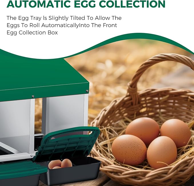 GarveeLife Chicken Nesting Box, 4 Compartments Laying Nest Boxes for Laying Eggs Chicken Brooder Box Nest Box with Perch 4 Hole Green