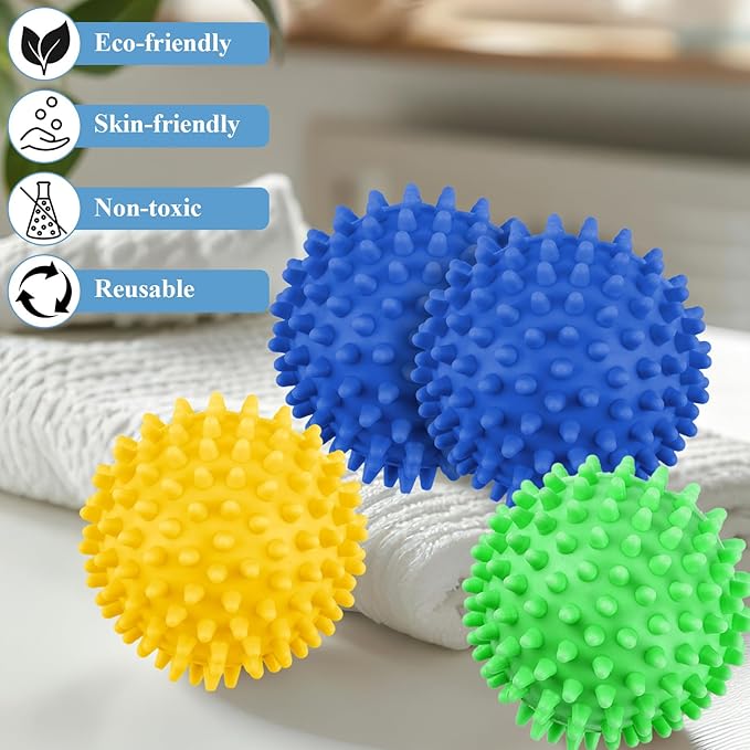 6 Pack Laundry Balls for Dryer, Dryer Balls Laundry Reusable, Dryer Ball Plastic Pellet Packs for Fabric Soften, Reduce Wrinkle and Less Static Cling-Mix