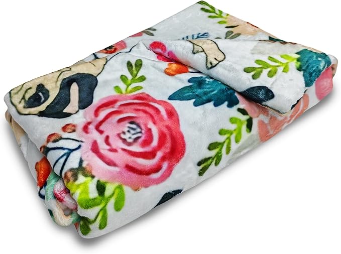 Cute Pug Blanket for Women Girls Kids Adults 40" x 50", Dog Flannel Throw for Sofa Couch Bed Living Room, Gifts for Animal Lovers