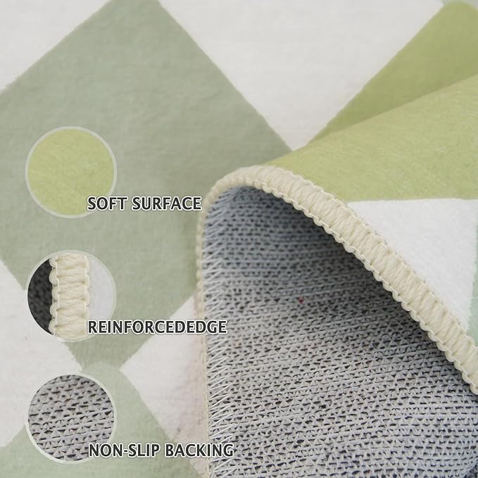 2x3 Checkered Washable Area Rugs Small Carpet Green Doormat for Entryway Bathroom Living Room Bedroom Washing Room Non Slip