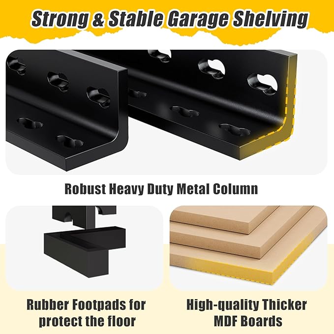 5-Tier Metal Storage Shelves: Heavy Duty Garage Shelving Adjustable Shelves for Storage - Black Utility Rack Shelf for Pantry, Warehouse, Office, Kitchen, 28" W x 12" D x 59" H, 2PCS