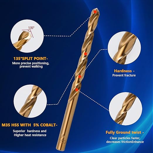 Cobalt Drill Bit Set - 29Pcs M35 High Speed Steel Twist Drill Bits for Hardened Metals, Stainless Steel, Cast Iron and Wooden Plastics with Metal Index Storage Box, 1/16"-1/2"