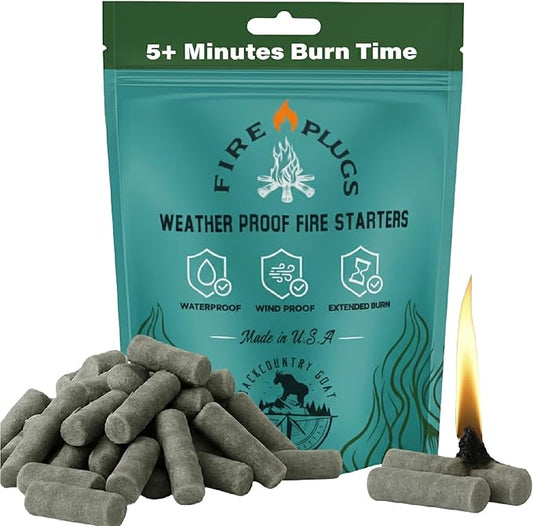 100% Waterproof Fire Plugs Fire Starters (50 Pack), BBQs, Smokers, Fire Pits, Fireplaces | Natural, Easy to Light, Emergency Ready
