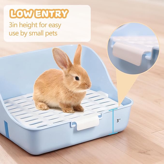 Large Rabbit Litter Box Bunny Potty Plastic Square Training Corner Litter Box, Bedding Toilet for Adult Ferret Hamster Guinea Pig, 11.4" L x 9.4" W x 6.3" H High Sided Pet Litter Tray