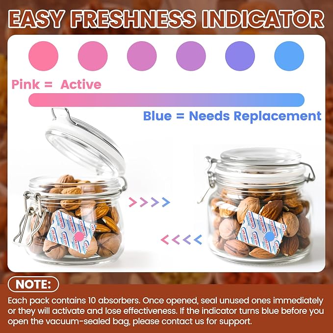 400 Count 500cc Oxygen Absorbers, 10 Individually Vacuum Sealed Packs with Oxygen Indicator, Mylar Bag Food Storage, Canning Jars, Freeze Dryer Storage, Dehydrated and Preserved Foods